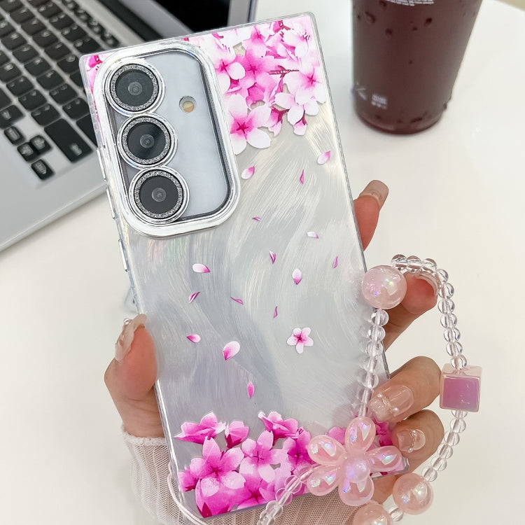 For Samsung Galaxy S25+ 5G Electroplating Flowers Plants Texture Wristband TPU Phone Case(Sakura FL12) - free shipping - PMC Jewellery - Order now!