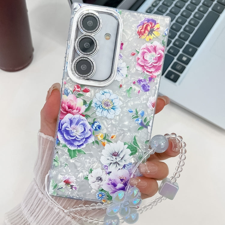 For Samsung Galaxy S25+ 5G Electroplating Flowers Plants Texture Wristband TPU Phone Case(Peony FL14) - free shipping - PMC Jewellery - Order now!