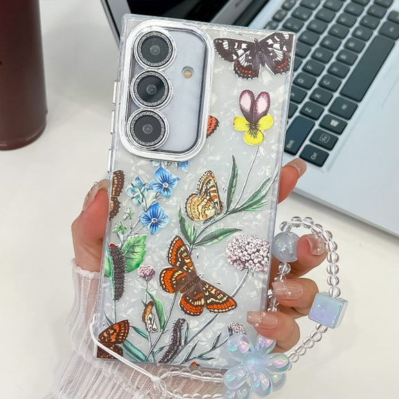 For Samsung Galaxy S25+ 5G Electroplating Flowers Plants Texture Wristband TPU Phone Case(Butterfly Love Flower FL17)