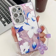 For Samsung Galaxy S25 Ultra 5G Electroplating Flowers Plants Texture Wristband TPU Phone Case(Bougainvillea FL8)