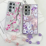 For Samsung Galaxy S25 5G Electroplating Flowers Plants Texture Wristband TPU Phone Case(Peony FL14)