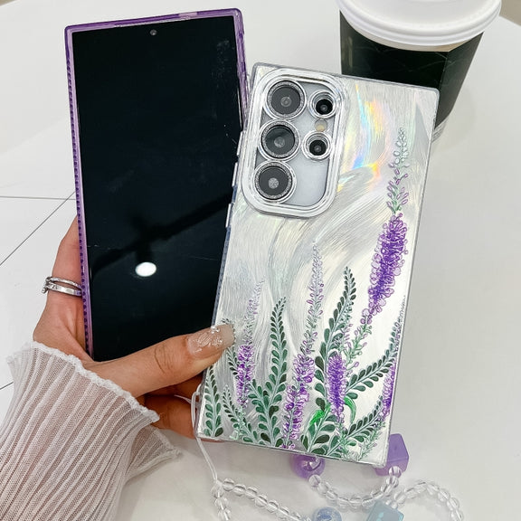 For Samsung Galaxy S25+ 5G Electroplating Flowers Plants Texture Wristband TPU Phone Case(Green Plants FL5)