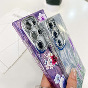 For Samsung Galaxy S25 Ultra 5G Electroplating Flowers Plants Texture Wristband TPU Phone Case(Purple Flowers FL1)
