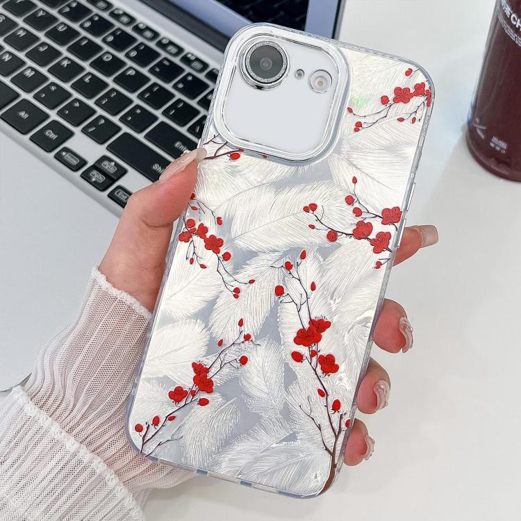 For iPhone 16e Electroplating Flower Texture TPU Phone Case(Red Plum Blossom SH2) - iPhone 16e Cases by PMC TechLife | Online Shopping South Africa | PMC TechLife | Buy Now Pay Later Mobicred