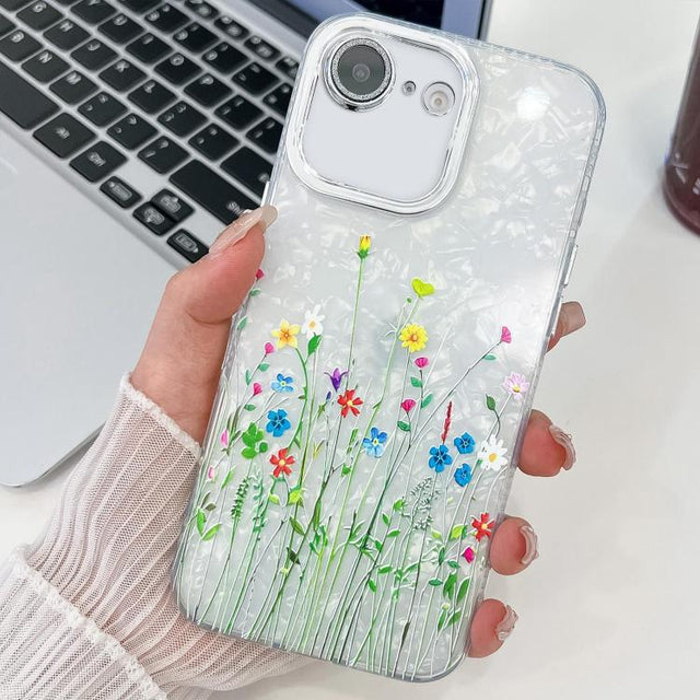 For iPhone 16e Electroplating Flower Texture TPU Phone Case(Little Wildflower SH3)