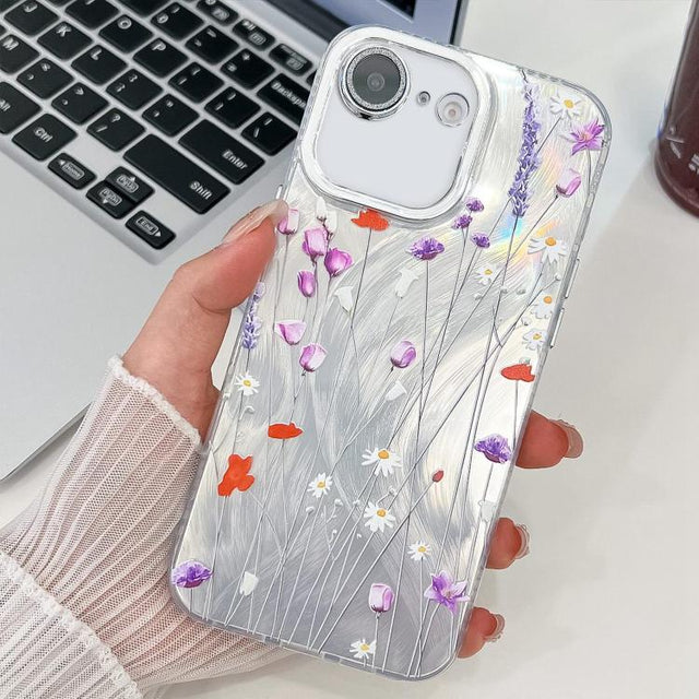 For iPhone 16e Electroplating Flower Texture TPU Phone Case(Purple Wildflowers SH1)
