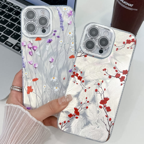 For iPhone 16e Electroplating Flower Texture TPU Phone Case(Purple Wildflowers SH1)