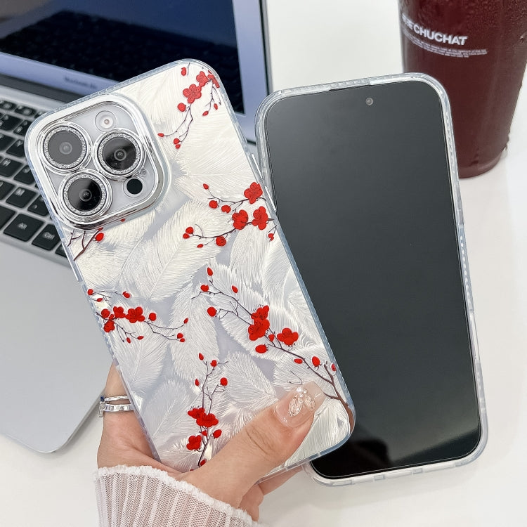 For iPhone 16e Electroplating Flower Texture TPU Phone Case(Red Plum Blossom SH2) - iPhone 16e Cases by PMC TechLife | Online Shopping South Africa | PMC TechLife | Buy Now Pay Later Mobicred