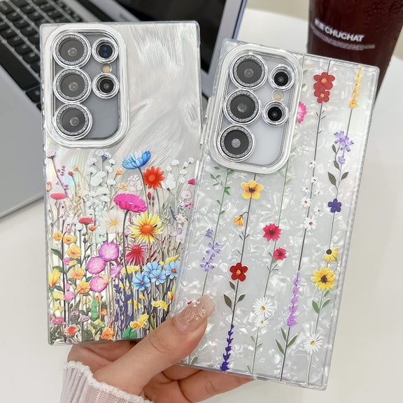 For Samsung Galaxy S25 Ultra 5G Electroplating Flower Texture TPU Phone Case(Yellow Wildflower SH6)