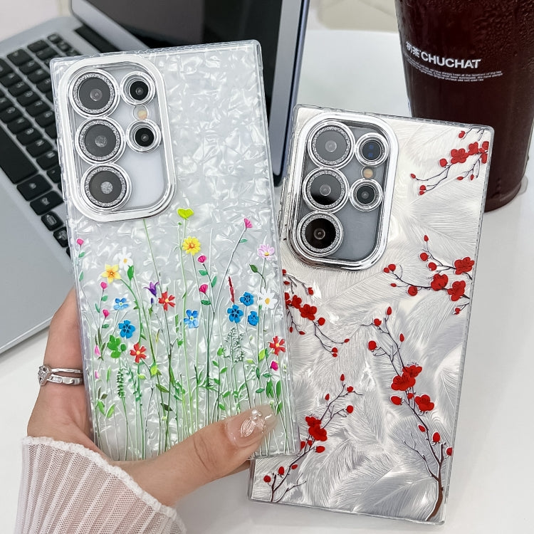 For Samsung Galaxy S25+ 5G Electroplating Flower Texture TPU Phone Case(Flowers SH4)
