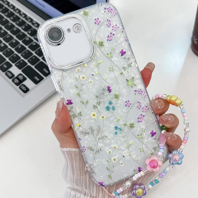 For iPhone 16e Electroplating Flower Texture Wristband TPU Phone Case(Wild Chrysanthemum SH5)