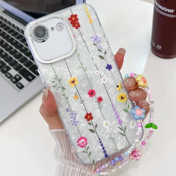 For iPhone 16e Electroplating Flower Texture Wristband TPU Phone Case(Yellow Wildflower SH6) - iPhone 16e Cases by PMC TechLife | Online Shopping South Africa | PMC TechLife | Buy Now Pay Later Mobicred