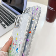 For iPhone 16e Electroplating Flower Texture Wristband TPU Phone Case(Red Plum Blossom SH2)