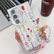 For Samsung Galaxy S25 5G Electroplating Flower Texture Wristband TPU Phone Case(Yellow Wildflower SH6)