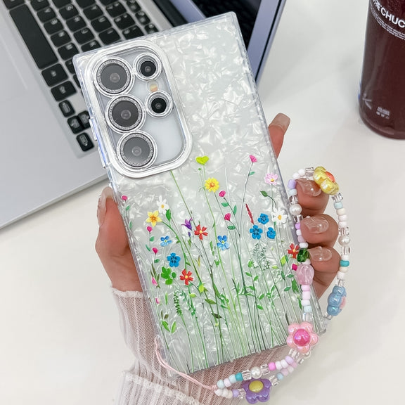 For Samsung Galaxy S25 Ultra 5G Electroplating Flower Texture Wristband TPU Phone Case(Little Wildflower SH3)
