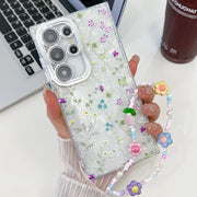 For Samsung Galaxy S25 Ultra 5G Electroplating Flower Texture Wristband TPU Phone Case(Wild Chrysanthemum SH5)