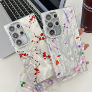 For Samsung Galaxy S25 Ultra 5G Electroplating Flower Texture Wristband TPU Phone Case(Red Plum Blossom SH2)