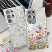 For Samsung Galaxy S25+ 5G Electroplating Flower Texture Wristband TPU Phone Case(Red Plum Blossom SH2)