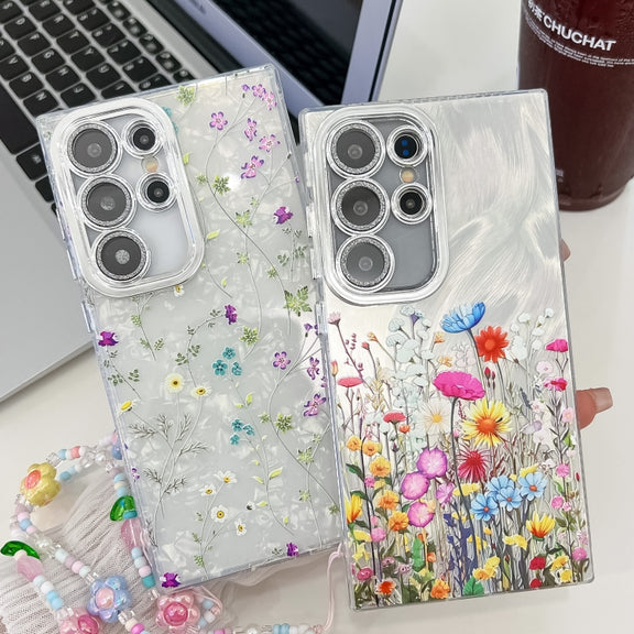 For Samsung Galaxy S25 5G Electroplating Flower Texture Wristband TPU Phone Case(Little Wildflower SH3)