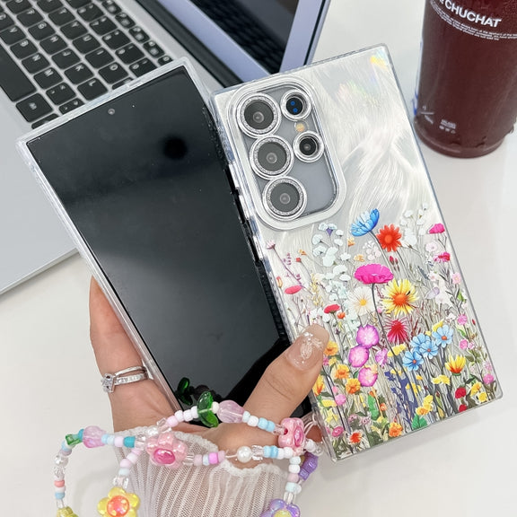 For Samsung Galaxy S25 5G Electroplating Flower Texture Wristband TPU Phone Case(Little Wildflower SH3)