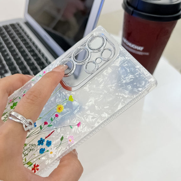 For Samsung Galaxy S25 Ultra 5G Electroplating Flower Texture Wristband TPU Phone Case(Red Plum Blossom SH2)