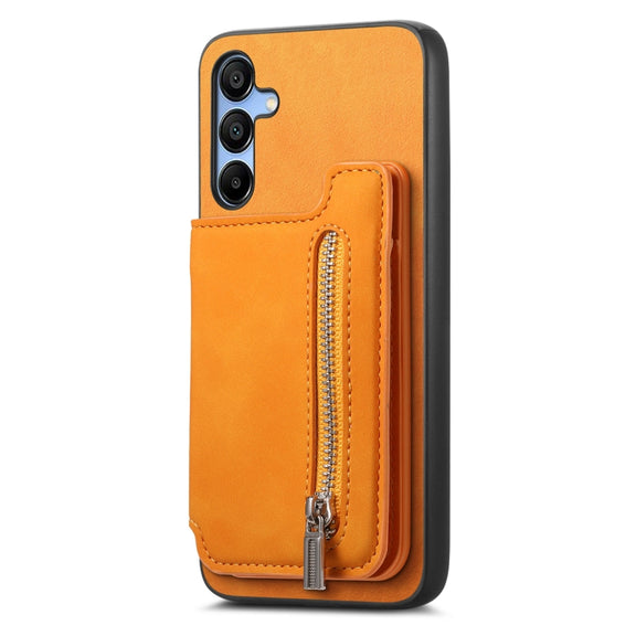 For Samsung Galaxy S25 5G Retro MagSafe Zipper Wallet Card Bag Back Phone Case(Yellow)