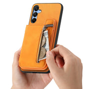 For Samsung Galaxy S25 5G Retro MagSafe Zipper Wallet Card Bag Back Phone Case(Yellow)