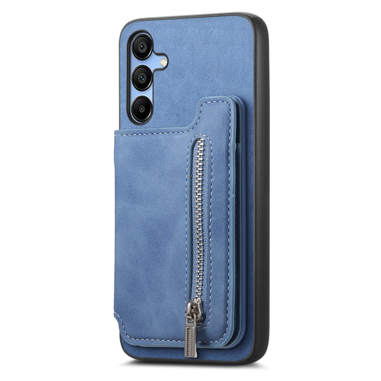 For Samsung Galaxy S25 5G Retro MagSafe Zipper Wallet Card Bag Back Phone Case(Blue) - Galaxy S25 5G Cases by PMC Jewellery | Online Shopping South Africa | PMC Jewellery | Buy Now Pay Later Mobicred