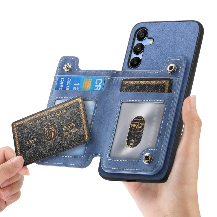 For Samsung Galaxy S25 5G Retro MagSafe Zipper Wallet Card Bag Back Phone Case(Blue)