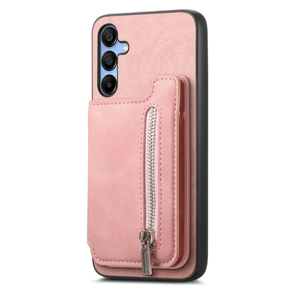 For Samsung Galaxy S25 5G Retro MagSafe Zipper Wallet Card Bag Back Phone Case(Pink)