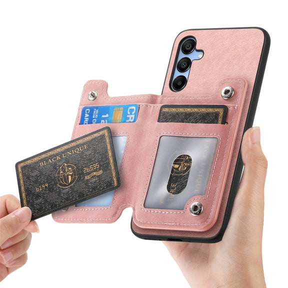 For Samsung Galaxy S25 5G Retro MagSafe Zipper Wallet Card Bag Back Phone Case(Pink)