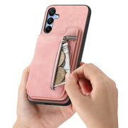 For Samsung Galaxy S25 5G Retro MagSafe Zipper Wallet Card Bag Back Phone Case(Pink)