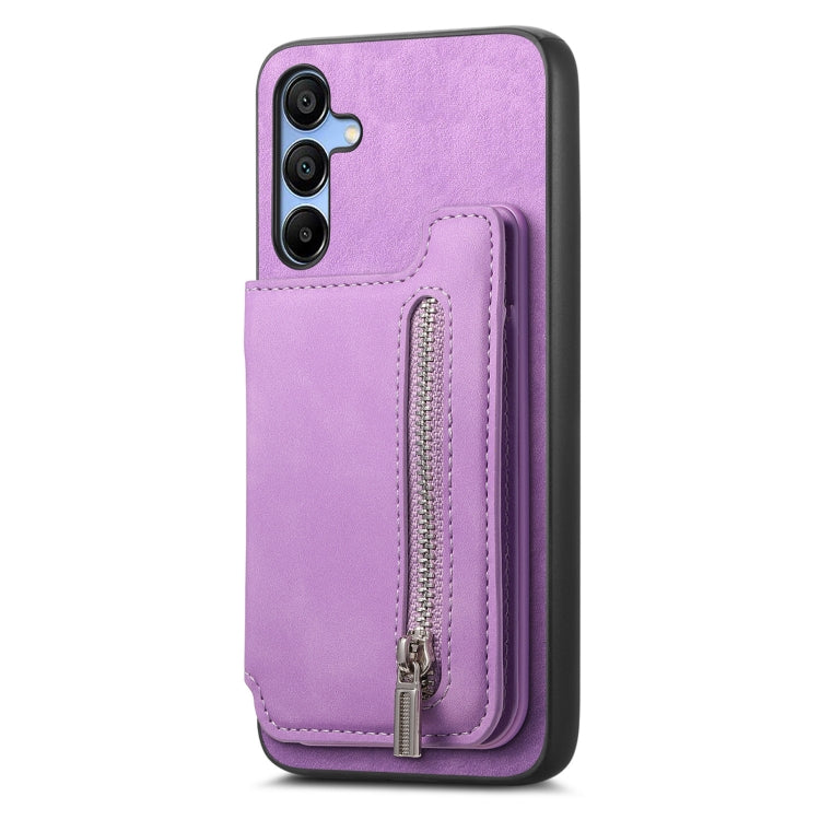 For Samsung Galaxy S25 5G Retro MagSafe Zipper Wallet Card Bag Back Phone Case(Purple)