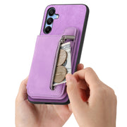 For Samsung Galaxy S25 5G Retro MagSafe Zipper Wallet Card Bag Back Phone Case(Purple)