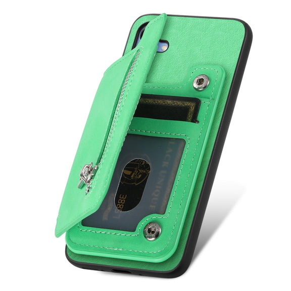 For Samsung Galaxy S25 5G Retro MagSafe Zipper Wallet Card Bag Back Phone Case(Green)