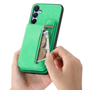 For Samsung Galaxy S25 5G Retro MagSafe Zipper Wallet Card Bag Back Phone Case(Green)