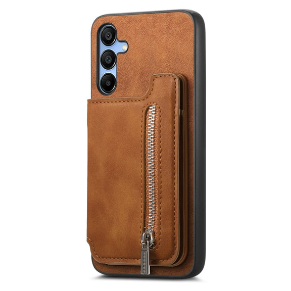 For Samsung Galaxy S25 5G Retro MagSafe Zipper Wallet Card Bag Back Phone Case(Brown)