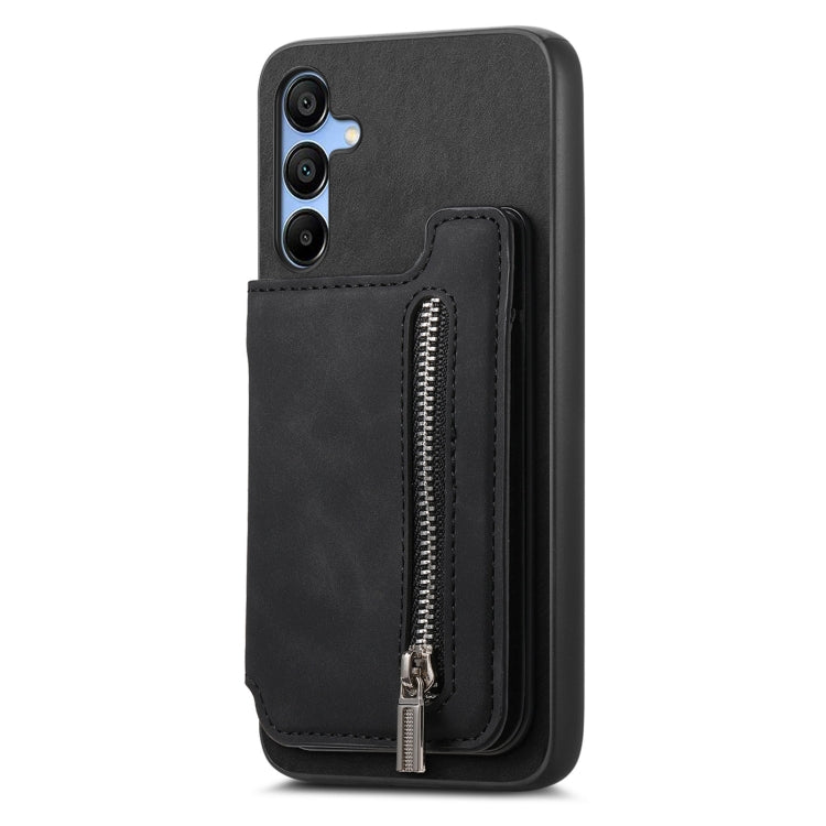 For Samsung Galaxy S25 5G Retro MagSafe Zipper Wallet Card Bag Back Phone Case(Black) - Galaxy S25 5G Cases by PMC Jewellery | Online Shopping South Africa | PMC Jewellery | Buy Now Pay Later Mobicred
