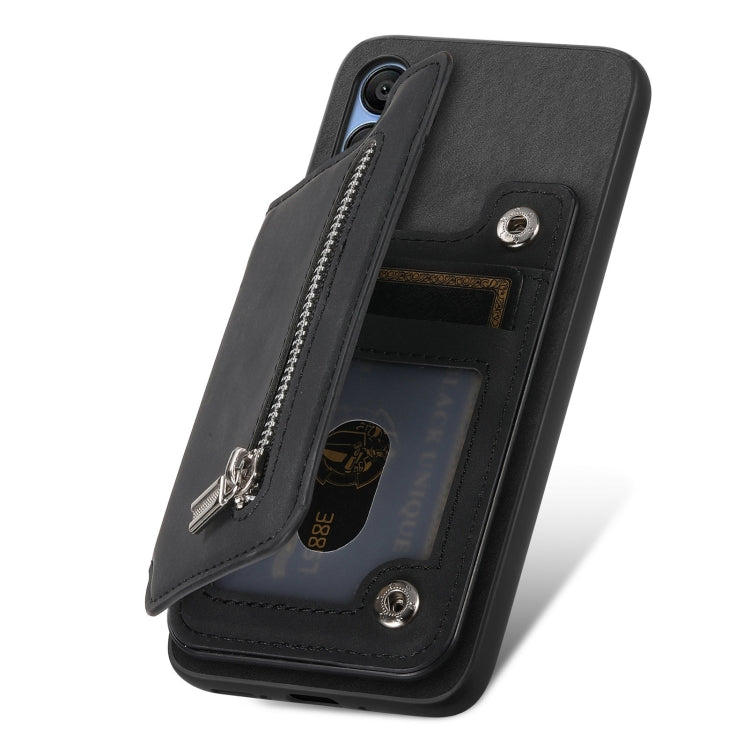 For Samsung Galaxy S25 5G Retro MagSafe Zipper Wallet Card Bag Back Phone Case(Black)