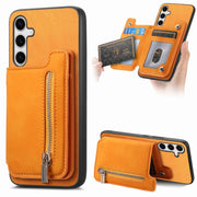 For Samsung Galaxy S25+ 5G Retro MagSafe Zipper Wallet Card Bag Back Phone Case(Yellow)