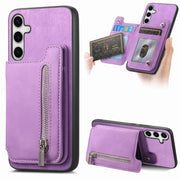 For Samsung Galaxy S25+ 5G Retro MagSafe Zipper Wallet Card Bag Back Phone Case(Purple)