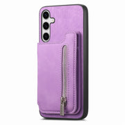 For Samsung Galaxy S25+ 5G Retro MagSafe Zipper Wallet Card Bag Back Phone Case(Purple)