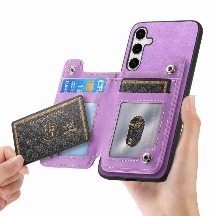For Samsung Galaxy S25+ 5G Retro MagSafe Zipper Wallet Card Bag Back Phone Case(Purple)