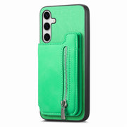 For Samsung Galaxy S25+ 5G Retro MagSafe Zipper Wallet Card Bag Back Phone Case(Green)