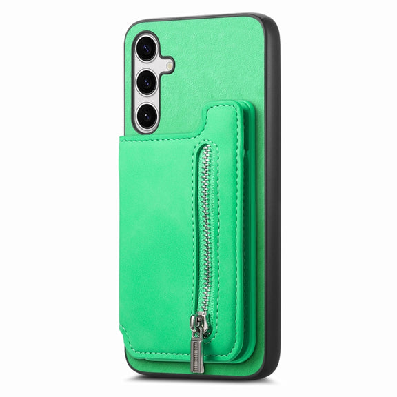 For Samsung Galaxy S25+ 5G Retro MagSafe Zipper Wallet Card Bag Back Phone Case(Green)
