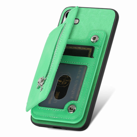 For Samsung Galaxy S25+ 5G Retro MagSafe Zipper Wallet Card Bag Back Phone Case(Green)