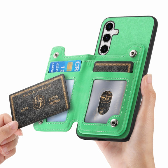 For Samsung Galaxy S25+ 5G Retro MagSafe Zipper Wallet Card Bag Back Phone Case(Green)