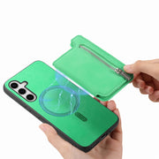 For Samsung Galaxy S25+ 5G Retro MagSafe Zipper Wallet Card Bag Back Phone Case(Green)