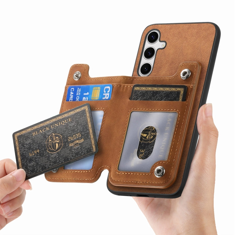 For Samsung Galaxy S25+ 5G Retro MagSafe Zipper Wallet Card Bag Back Phone Case(Brown)