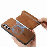 For Samsung Galaxy S25+ 5G Retro MagSafe Zipper Wallet Card Bag Back Phone Case(Brown)